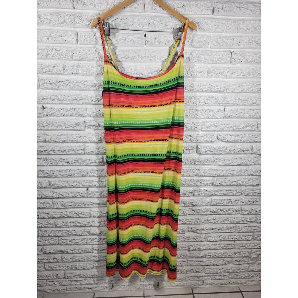 Rouge 3X Plus Size Dress Fluorescent Red Striped Midi Slip STR220E